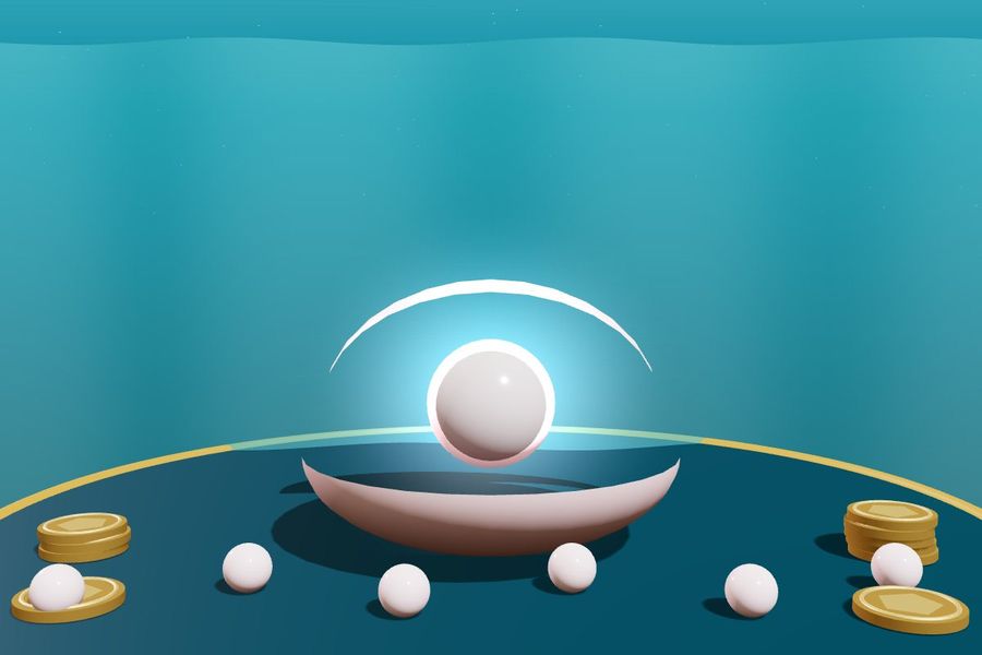 3D open clam shell with a glowing pearl