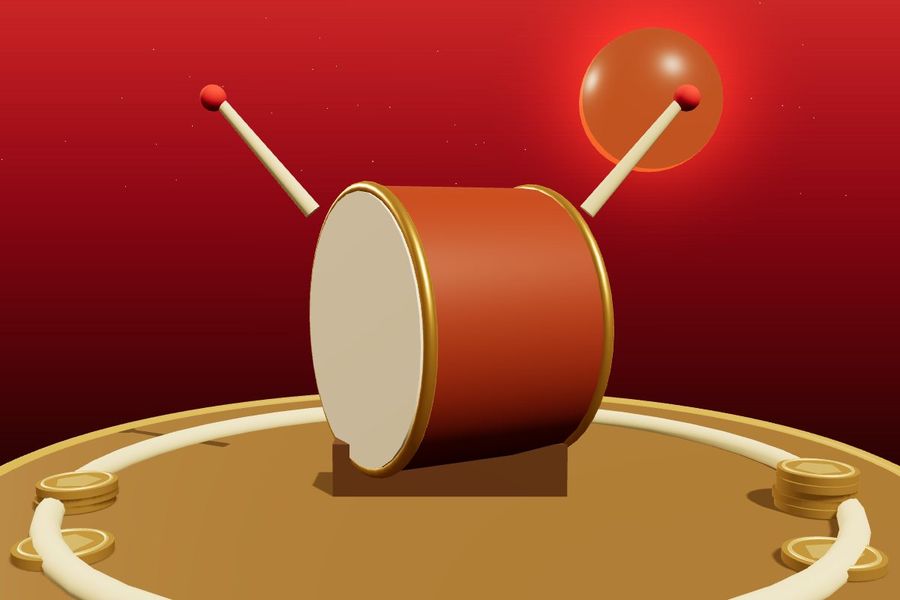 3D red taiko drum inside a sumo ring