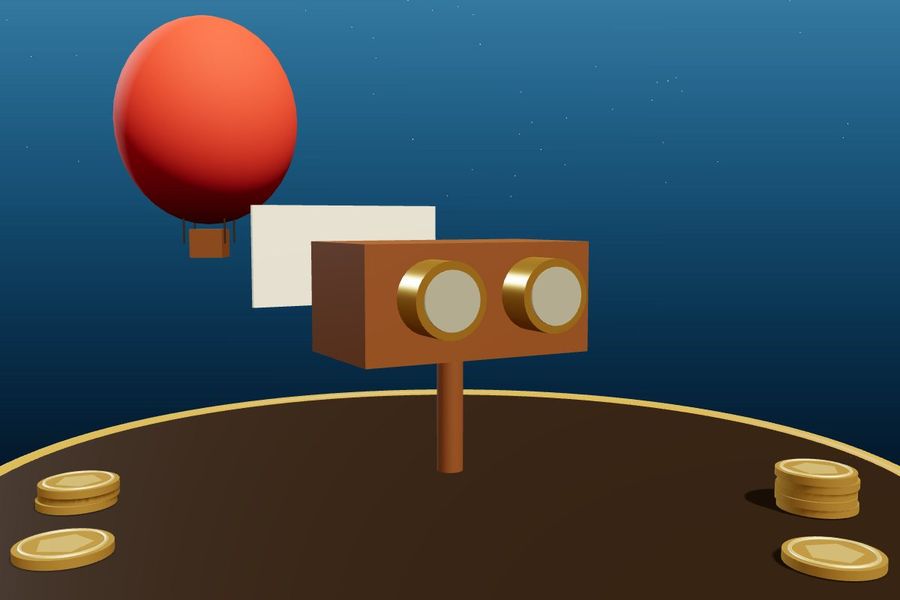 3D wooden stereoscope viewer with a hot-air balloon