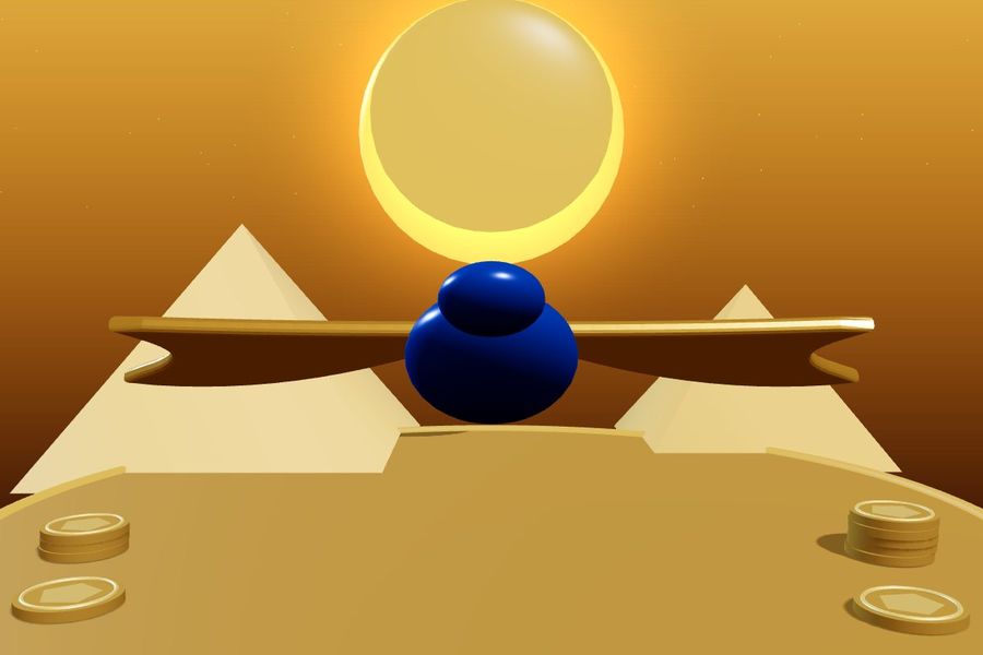 3D blue scarab with golden wings in front of pyramids
